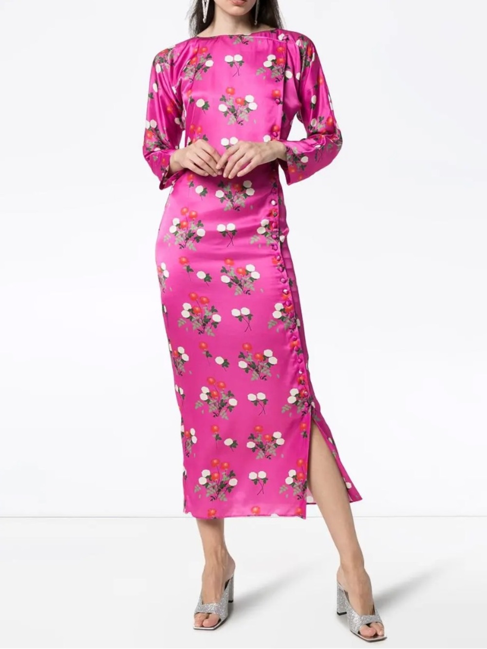 BERNADETTE Silk Vicose Kelly Floral Long Sleeve Midi Dress Women’s 34 (US 2-4)